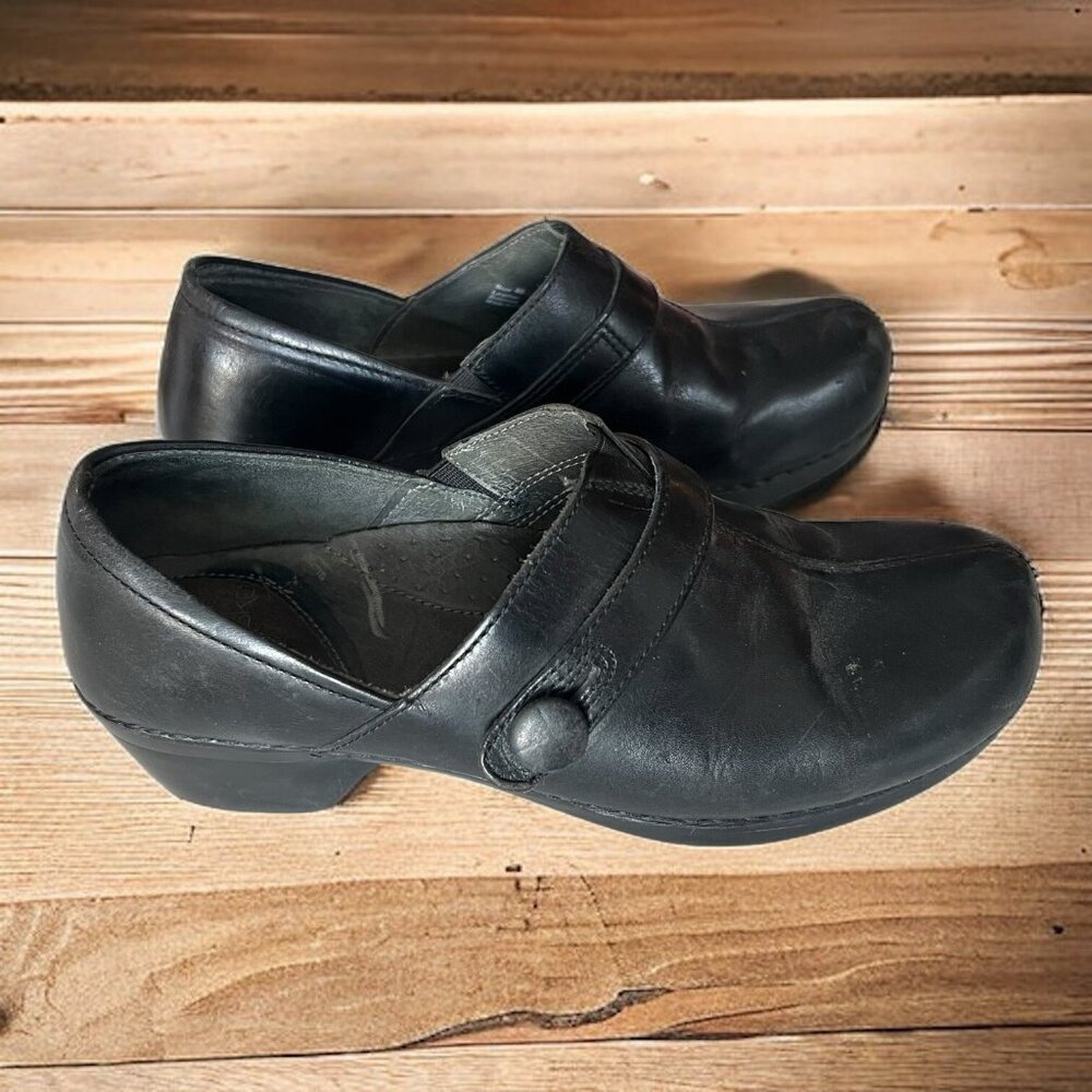 Dansko Black Solstice Side Button Clog Slip-On Shoes Leather Size 40 9.5 US